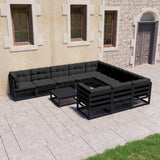 vidaXL Salon de jardin 11 pcs avec coussins Noir Bois de pin massif (plusieurs options disponibles)