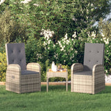 vidaXL Chaises de jardin inclinables coussins 2pcs Gris Résine tressée